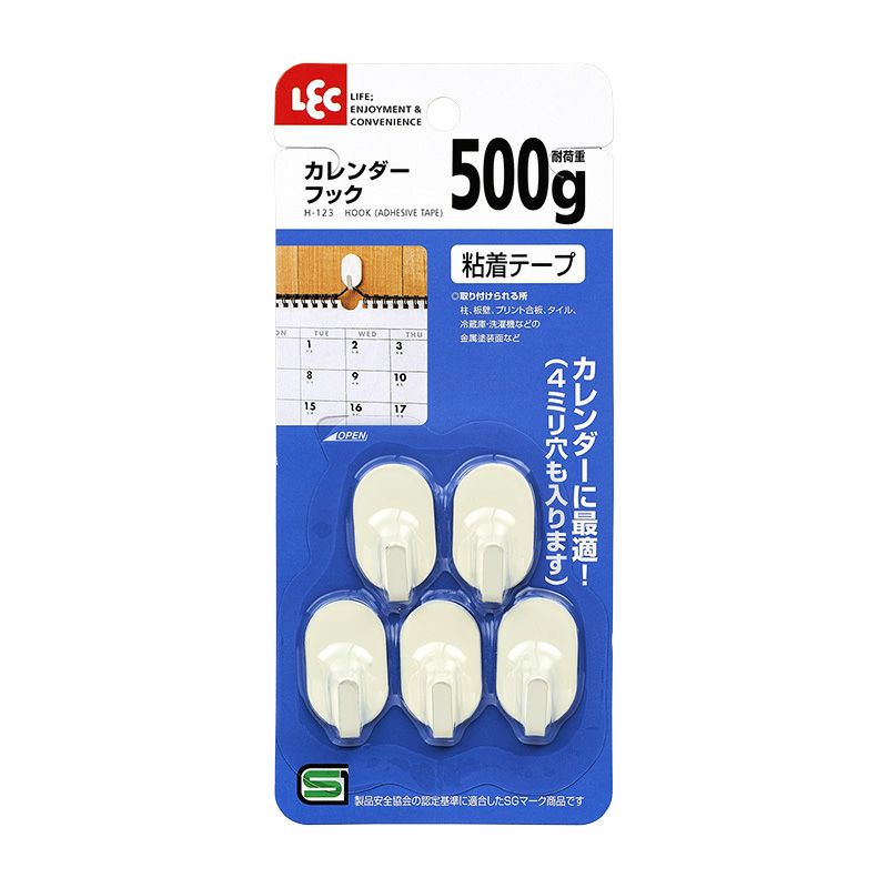 耐荷重500g カレンダーフック 5個入 粘着テープタイプ | レック公式オンラインショップ【通販】