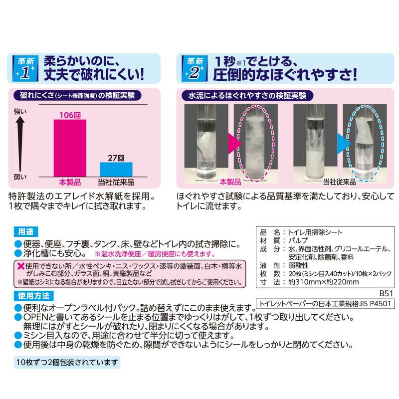 激落ち クリンぱ 流せるトイレクリーナー 厚手 大判 10枚入 2個入 | レック公式オンラインショップ【通販】