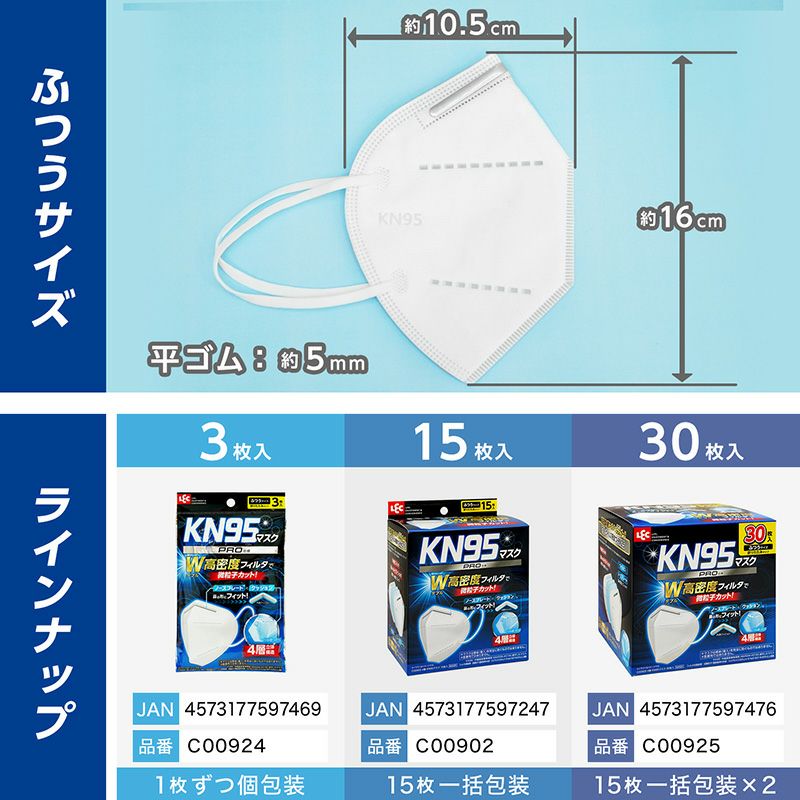 4層KN95マスク ふつうサイズ 3枚入 個包装 | レック公式オンライン