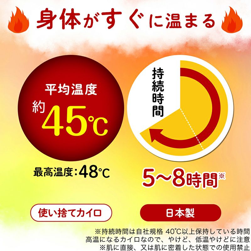 極暖かけぽか ３個入　約42℃で発熱(最高温度45℃)。温かさは5～8時間持続します。