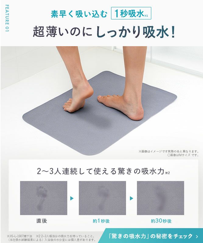 笑激SHOCK 超薄 さらさら バスマット グレー