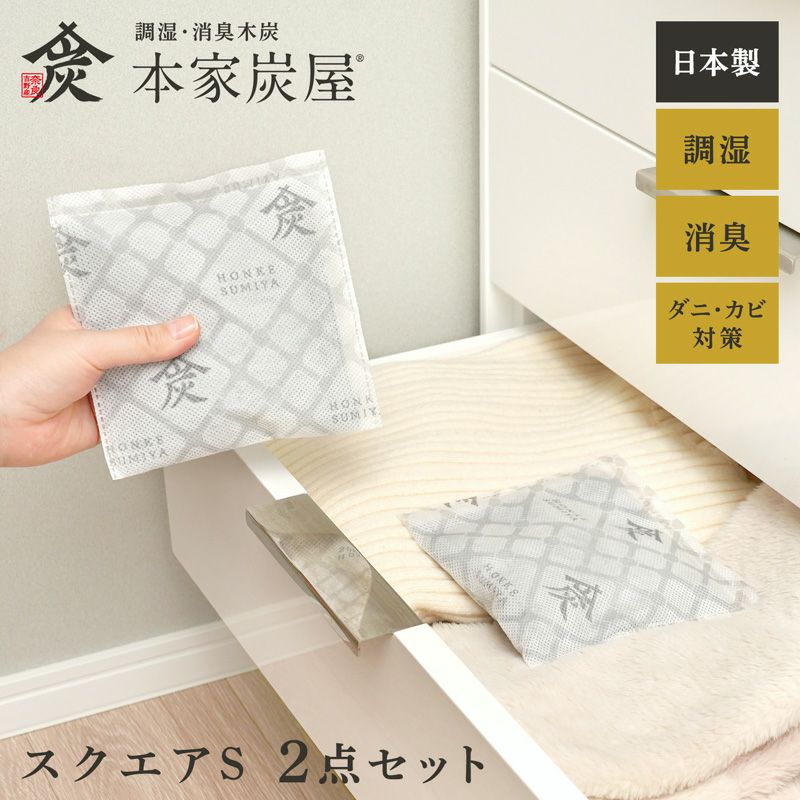 調湿・消臭木炭 本家炭屋 スクエアタイプS 2個セット