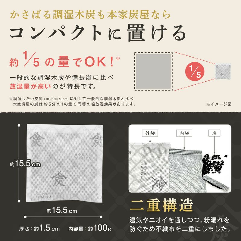 調湿・消臭木炭 本家炭屋 スクエアタイプS 8個セット