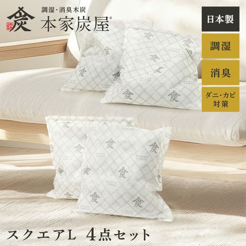 調湿・消臭木炭 本家炭屋 スクエアタイプL 4個セット