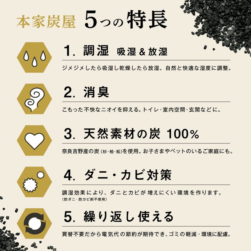 調湿・消臭木炭 本家炭屋 スリムタイプM 4個セット