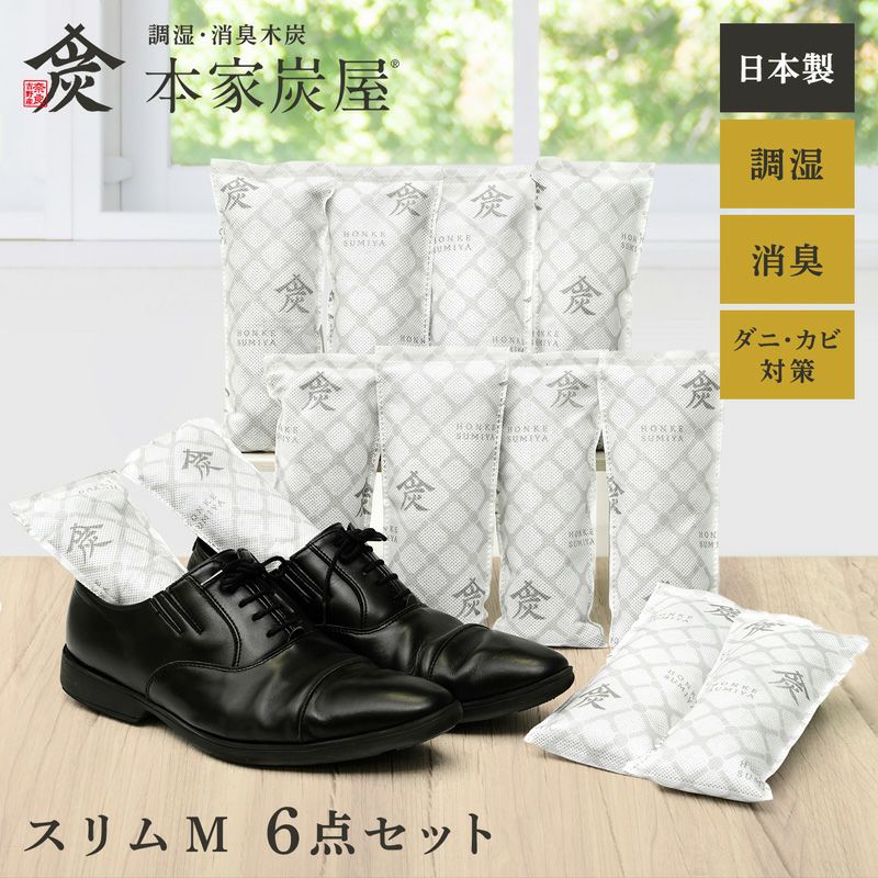 調湿・消臭木炭 本家炭屋 スリムタイプM 6個セット