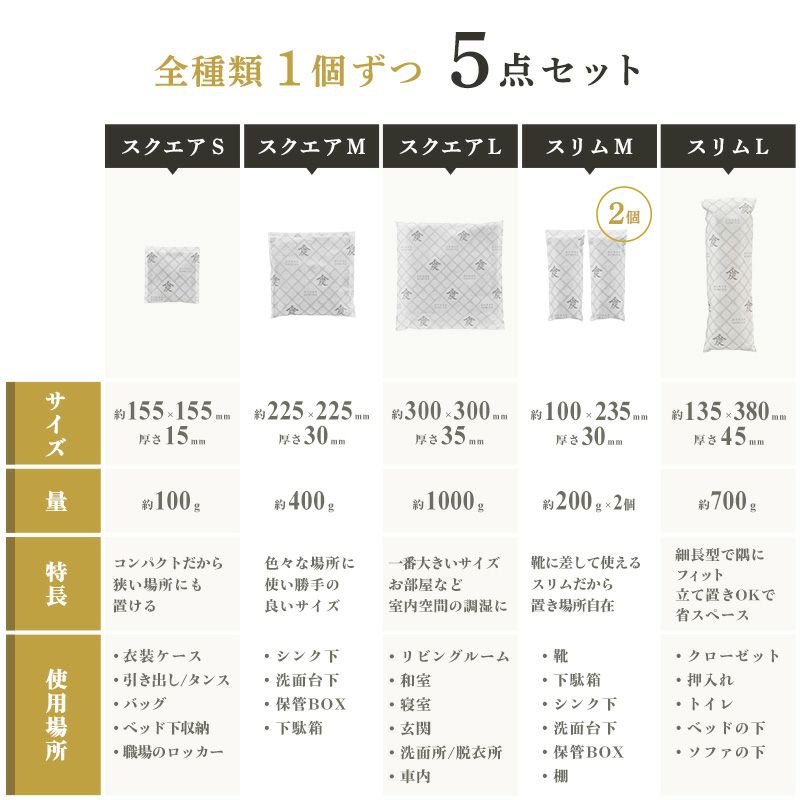 調湿・消臭木炭 本家炭屋 全種類1個ずつ 計5点セット